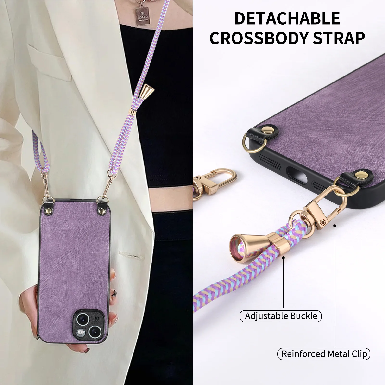 Elegant Chain Crossbody Leather Phone Case with Lanyard