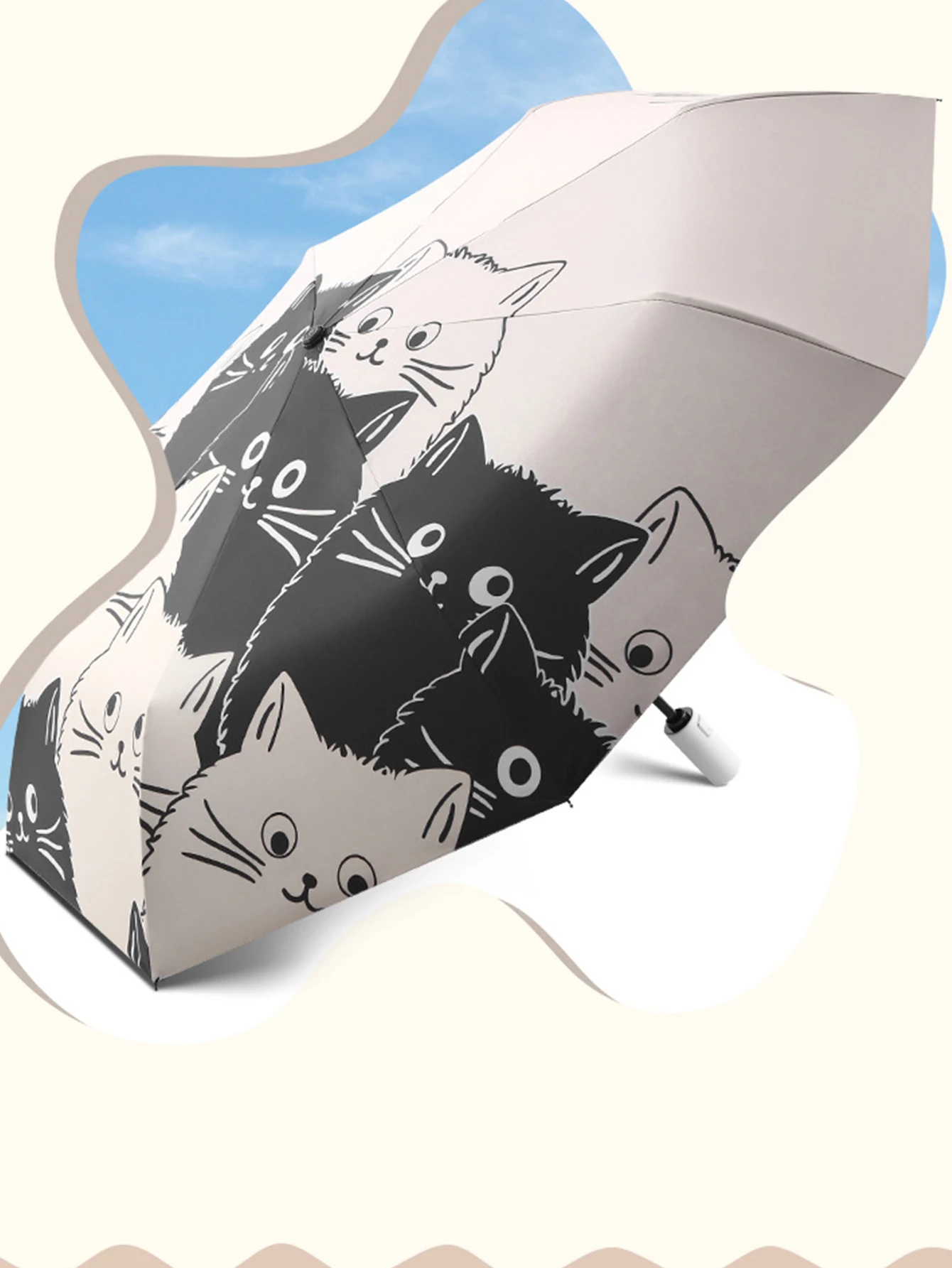 Umbrella Automatic Sunscreen Black Coating Cute Cat Three-Folding Umbrella Rai folding umbrella automatic umbrella sun umbrella automatic sun umbrella