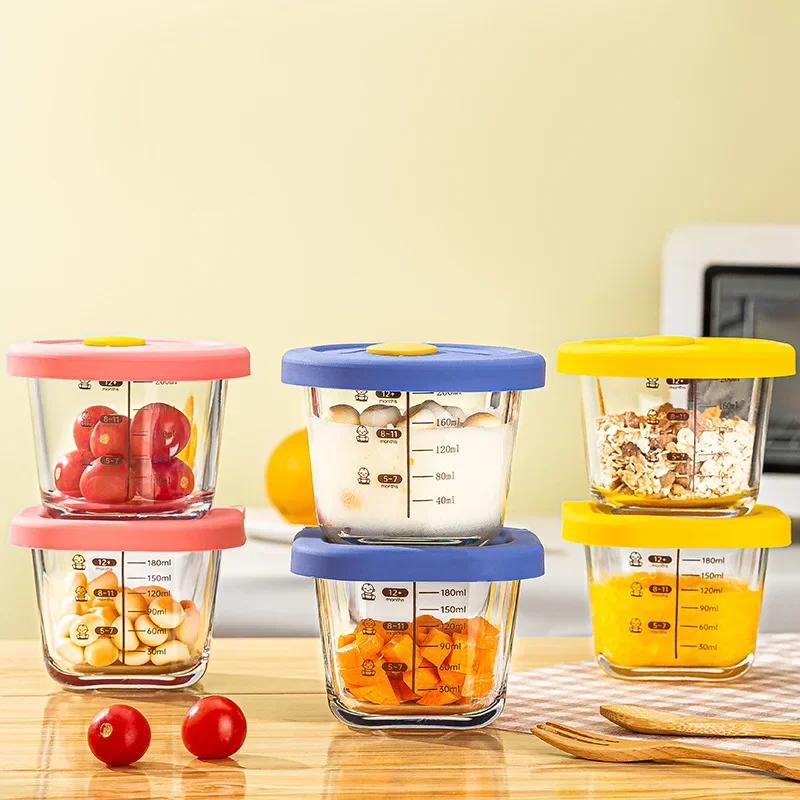 Baby High Boron Glass Graduated Supplementary Food Bowl Supplementary Food Box grade High Appearance Preservation Box 200ml
