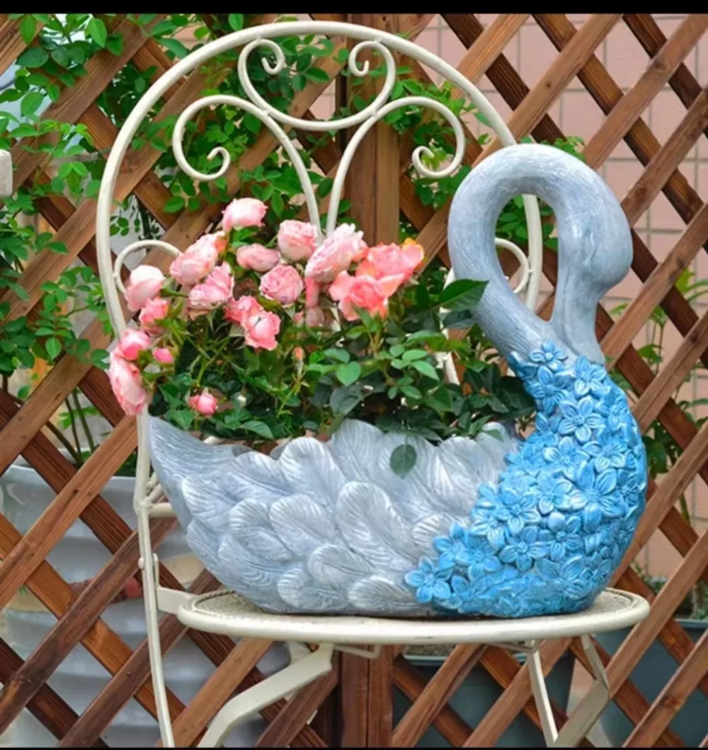 Big Cement Concrete Planter flower pot fiberglass swan shape Molds for Outdoor Garden House Building Decoration