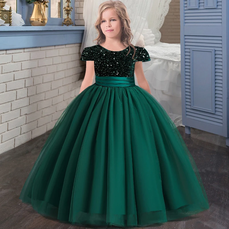 2023 Formal Kids Evening Dress Girls Children Costume Sequin Wedding Prom Girls Party Dresses