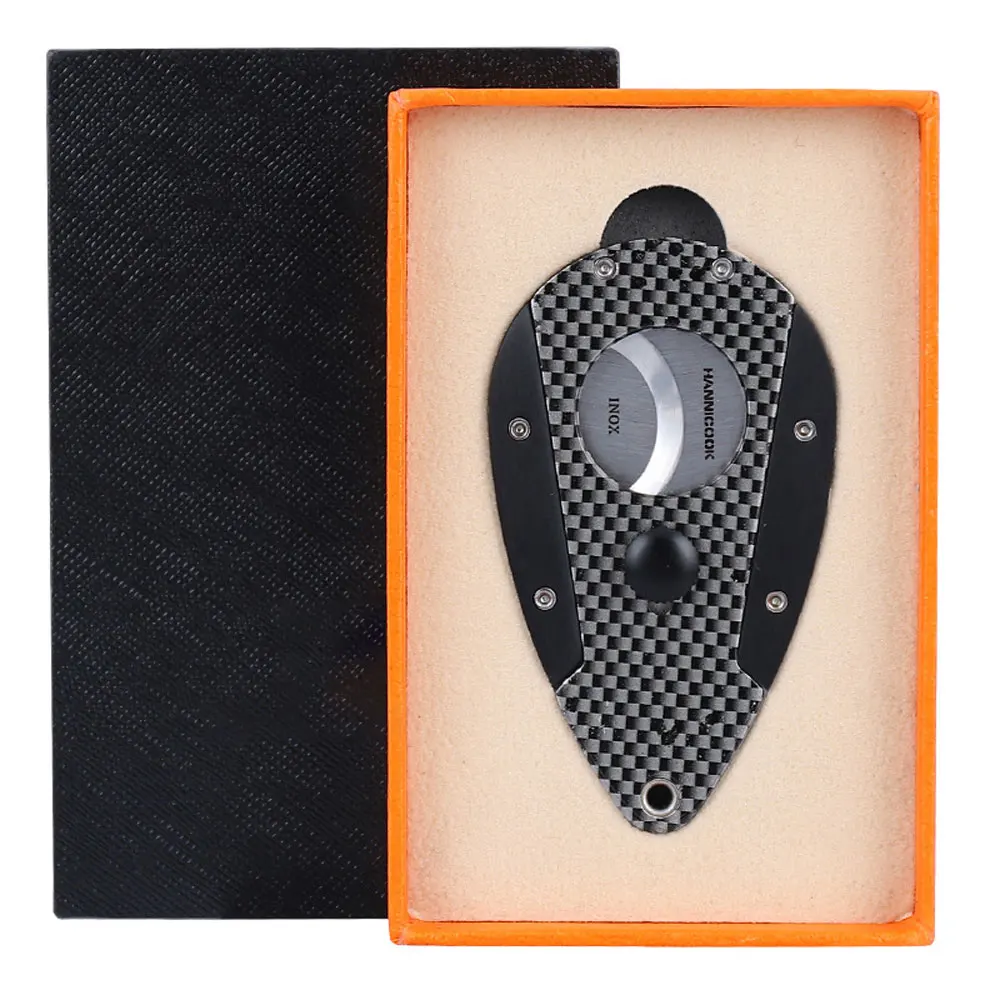 

Carbon fiber cigar scissors creative drop shaped zinc alloy plating stainless steel double edge cigar scissors