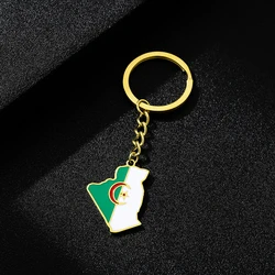 African Algeria Flag Map Keychain - Stainless Steel Jewelry Gift (Algeria Gold)