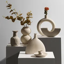 Nordic Simple Plain Embryo Ceramic Vase Decoration Dry Flower Arrangement Creative Art Living Room TV Cabinet Desktop Decoration