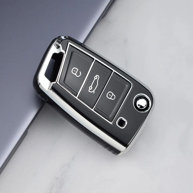 Key Case Cover For VW Polo Skoda Octavia A7 Kodiaq Seat Ateca Leon Golf 7 MK7 VII Tiguan Soft TPU Car Key Cover Case Shell Fob Holder Protector