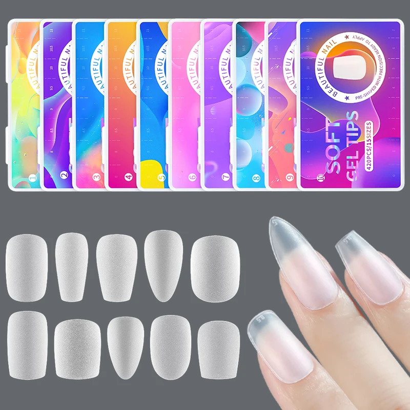 Falsche Nagelspitzen zum Aufdrücken der Nägel, matte, weiche Gelspitzen, vollständige Abdeckung, Mandel, quadratischer Sarg, französisches Acryl, künstliche Nagelverlängerung, Mithelfer – Detail 1