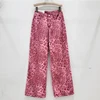 Women Fashion Pink Leopard Jeans Girls Baggy High Waist Casual Pants Female High Street Straight Leg Denim Trousers