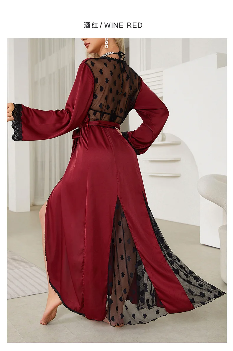 Vestidos De Novia Neue Seide Satin Spitze Robe frauen Nachtwäsche Lose Frühling Herbst Sommer Bademantel Weibliche Homewear Dressing Kleider – Detail 12
