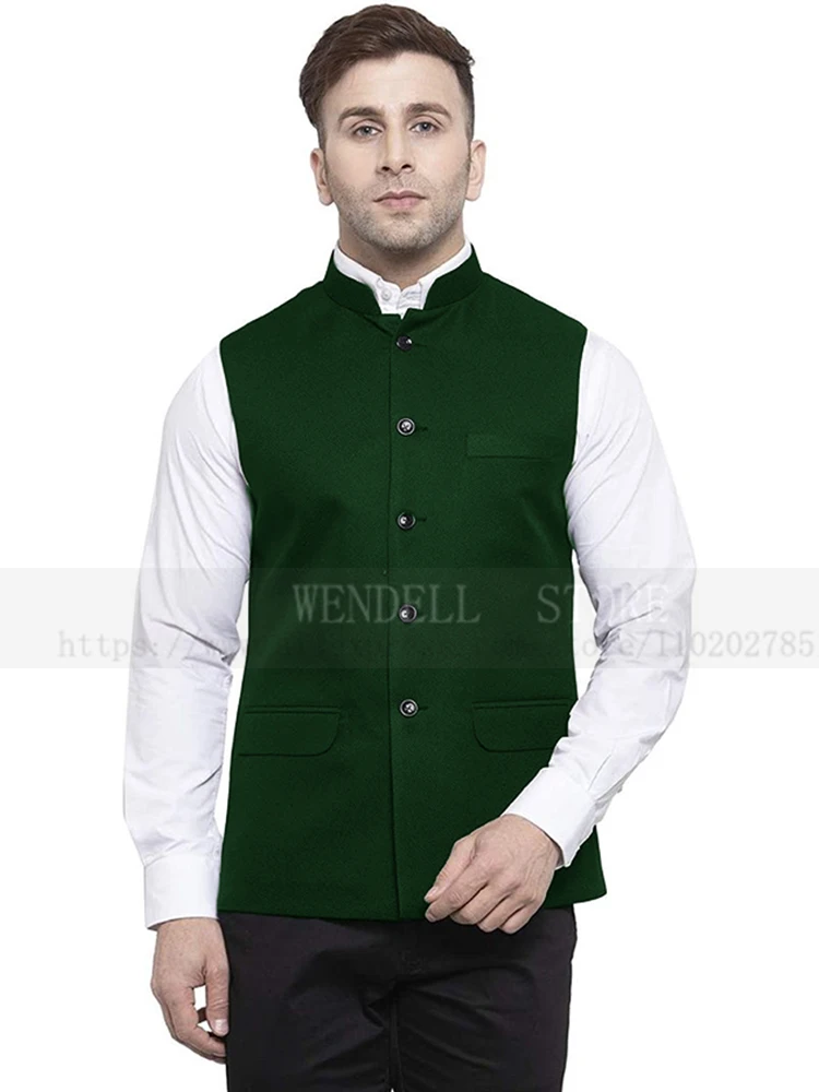 Men's Vest Stand Collar Single Breasted Solid Color Loose Flap Pocket Formal Dress Can Be Customized