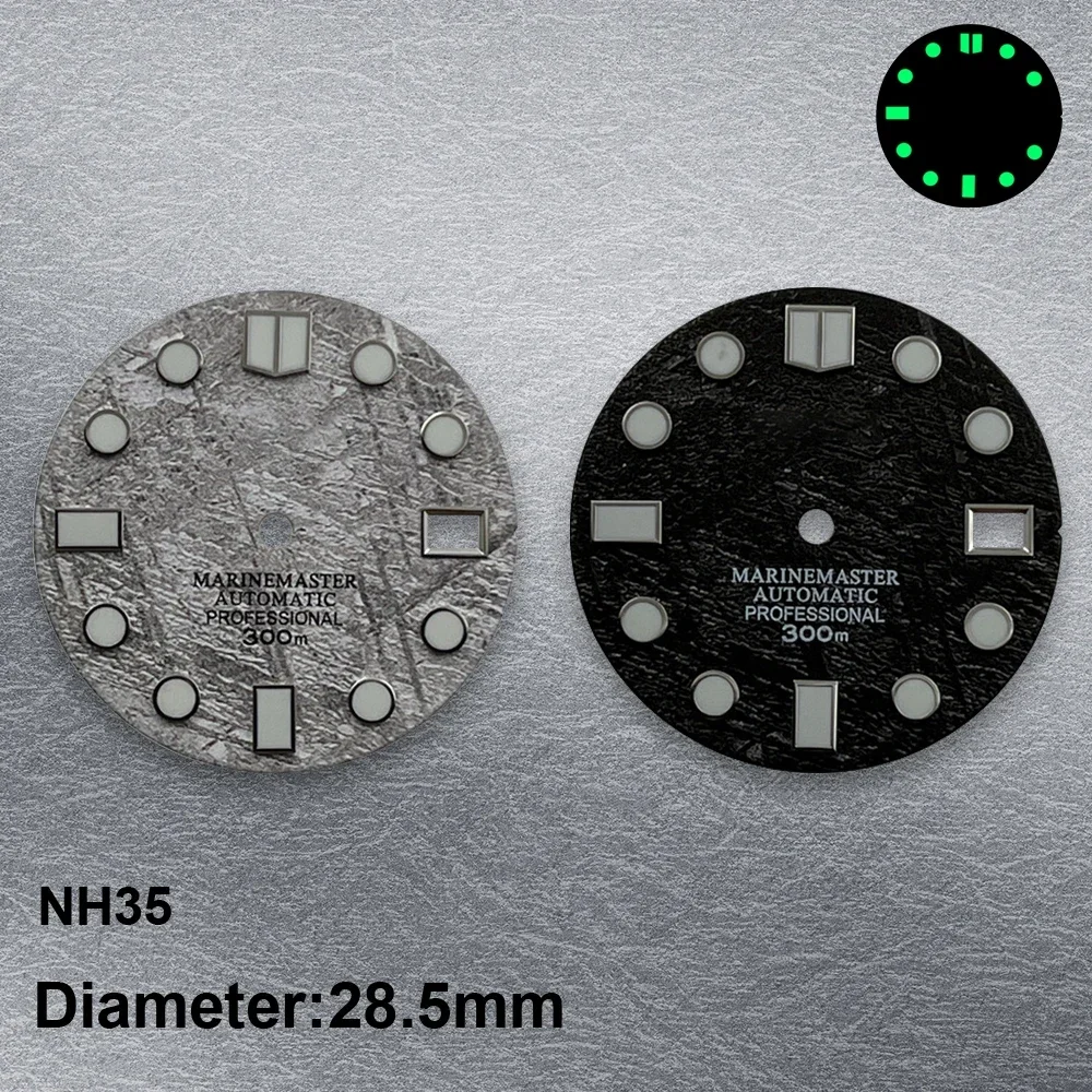 

Метеоритный циферблат с логотипом S, 28,5 мм, подходит для NH35/36/4R, автоматический механизм, сильный зеленый светящийся циферблат, аксессуары для модификации часов