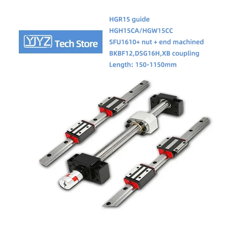 

SFU1610 Ball Screw HGR Linear Guide Rail Kit Complete Length 150mm-1150mm Flange Type Square Slider DSG16H XB Coupling BKBF12