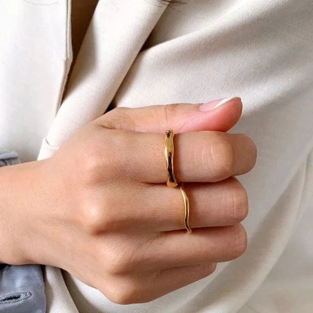 eManco Gold Color /Silver Color Irregular Wave Rings Trendy Simple Geometric Handmade Jewelry for Women Couple 5