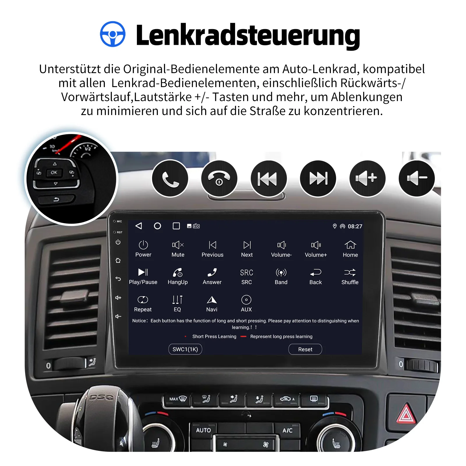 ESSGOO Autoradio Android15 9" 4+64 GB für VW T5 Multivan 2005-2010 GPS Navigation Wireless CarPlay Android Auto FM WiFi Bluetooth RDS Mirror Link Lenkradsteuerung 2+32 GB Touchscreen – Detail 17