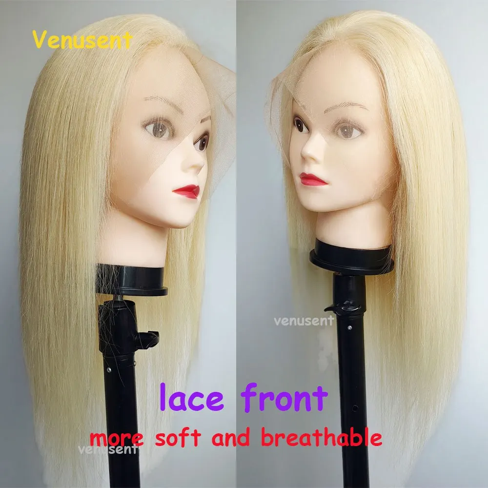 Human Hair Wigs Light Blonde Full Lace Human Hair Wig Silk Base Straight Remy Human Hair Transparent Lace Silk Top for Women