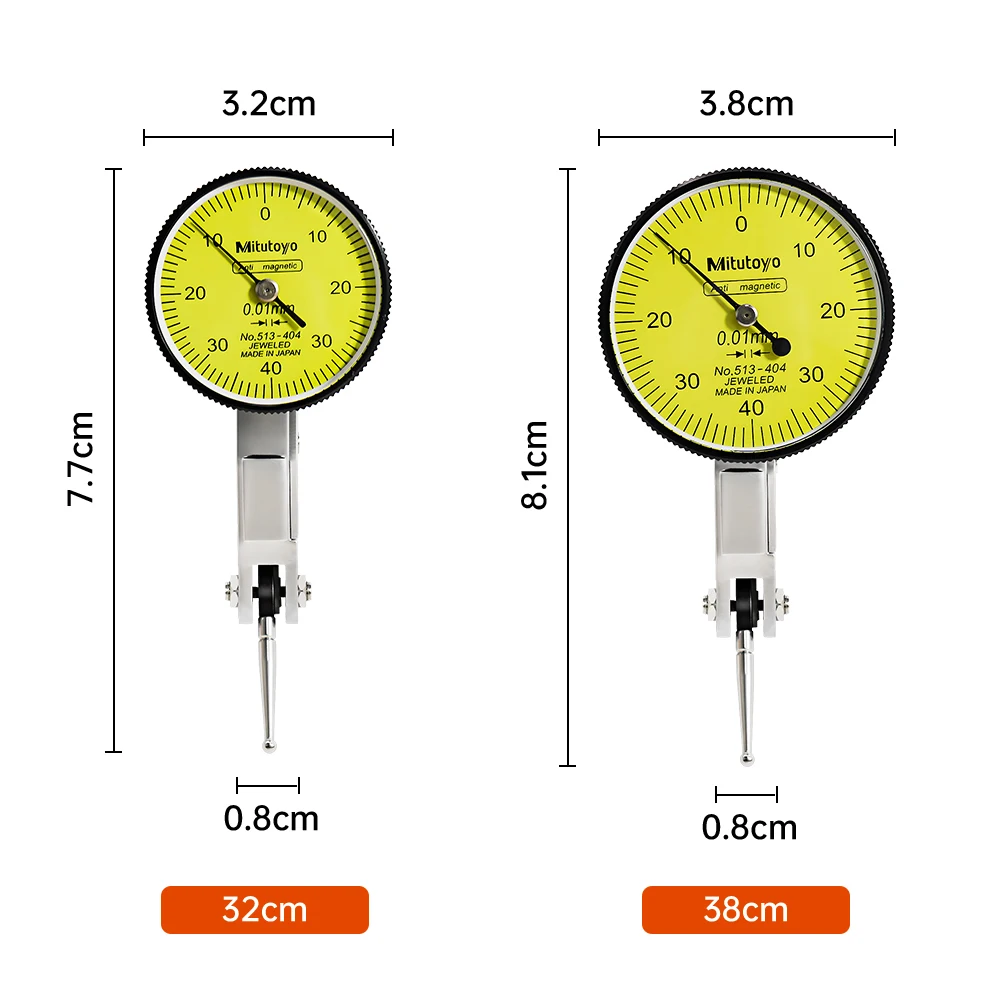Mitutoyo No.513-404 Stable Accuracy 0.01 Range 0-0.8mm 32/38mm Dial Indicator Analog Lever Dial Gauge Precision Measuring tools dial indicator gauge dial indicator