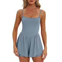 Summer Slimming Fashion Solid Color Sleeveless Spaghetti Straps Shorts Jumpsuit For Women Casual Sports Basic Comfortable Romper - Image 3