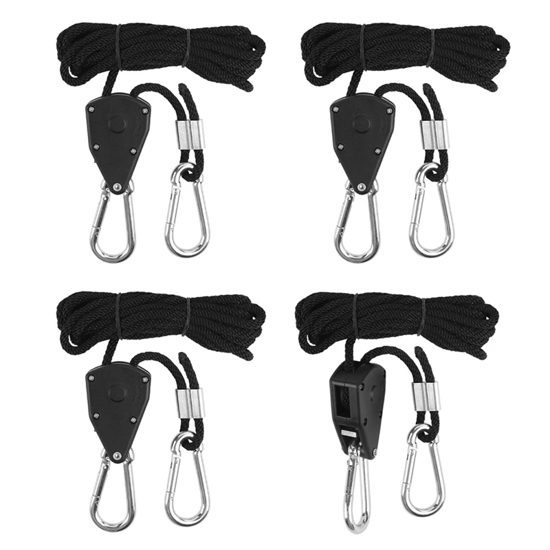 

4Pcs 1/8Inch Adjustable Heavy Duty Rope Hanger - Reinforced Metal Internal Gears Ratchets Foe Growing Light Fixtures Easy To Use