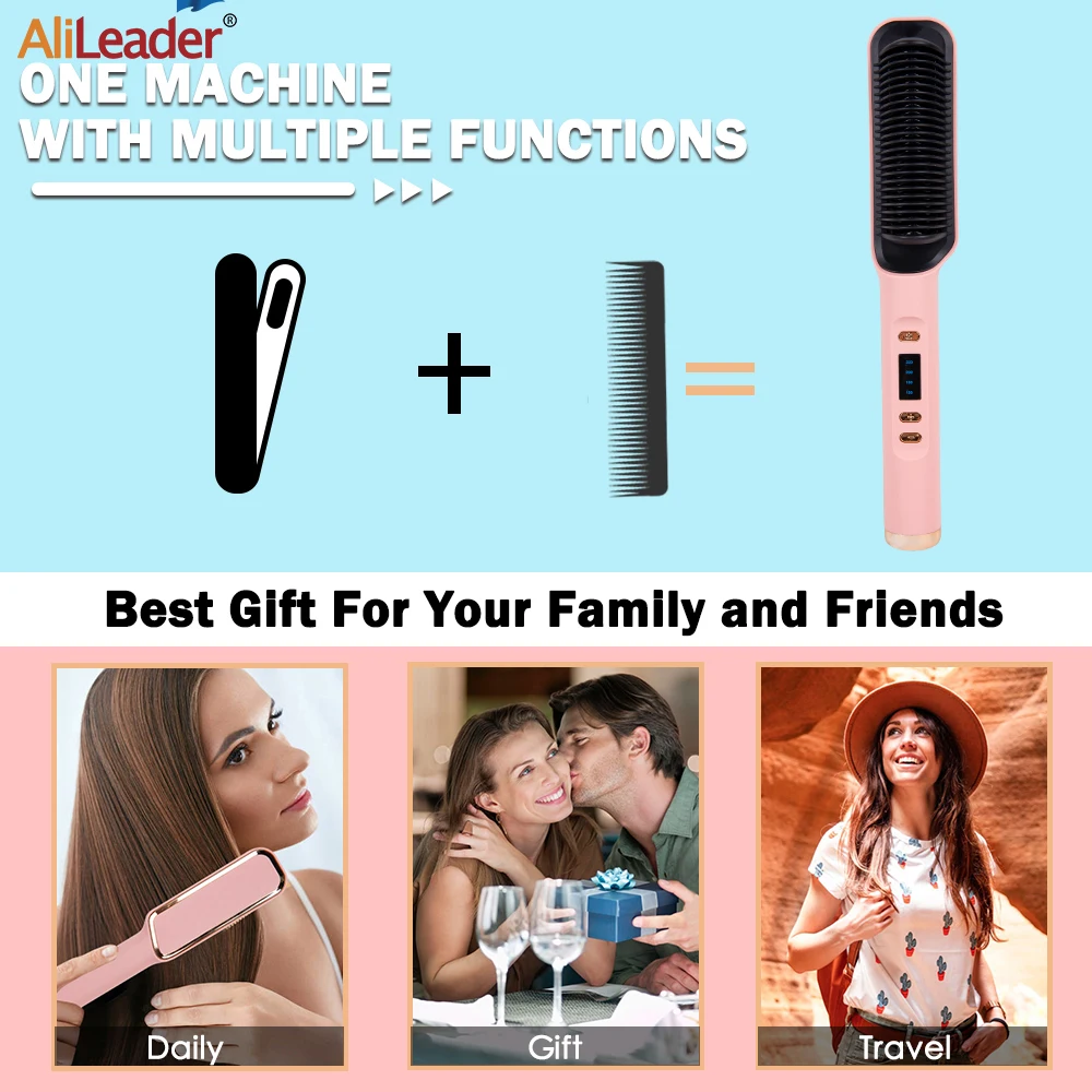Pro Hot Comb Straightener Hair Brush  Hot Comb 3In1 Electric Straightening Comb Curling Iron Hair Brush For Styling Fast Heating 5