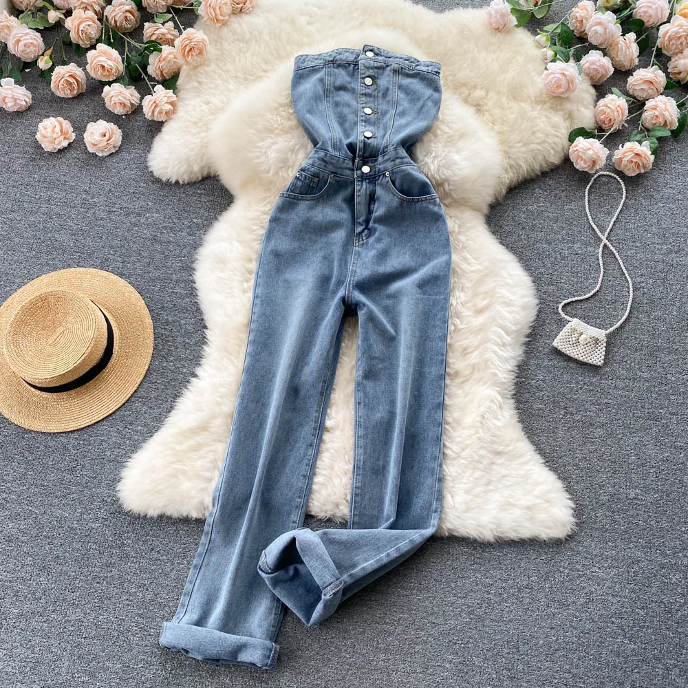 Fashion Retro Tube Top Jumpsuit Women's Denim Jumpsuit Jumia Nigeria