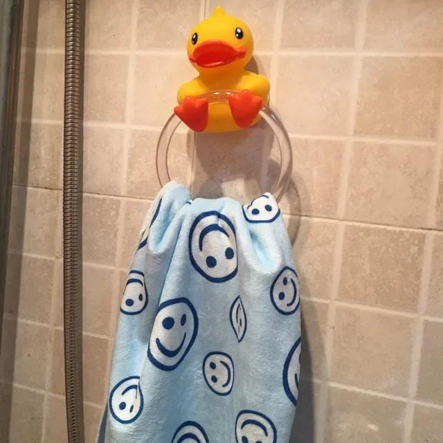 Duck Design Towel Holder Bathroom Hooks Sticky Hanger Stick on Wall Lovely Storage Hooks 2pcs