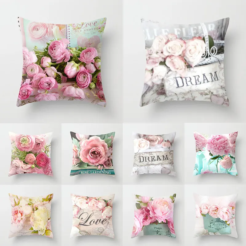 

1pc Fashion 45x45 cm Pillowcase Cushion Cover Home Decor Linen Printed Newest Design American Rose Mediterranean Sofa Supplies