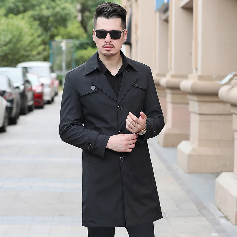 Spring Autumn Men Casual Long Trench Coat Single Breasted Windbreaker High Quality Long Style Overcoat Casual Jacket