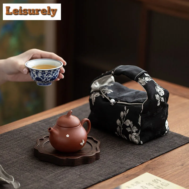 Silver-plated Purple Clay Travel Tea Set Kit Retro 1 Pot 1 Cups Household Tea Maker Organizer Portable Picnic Stock Bags Craft
