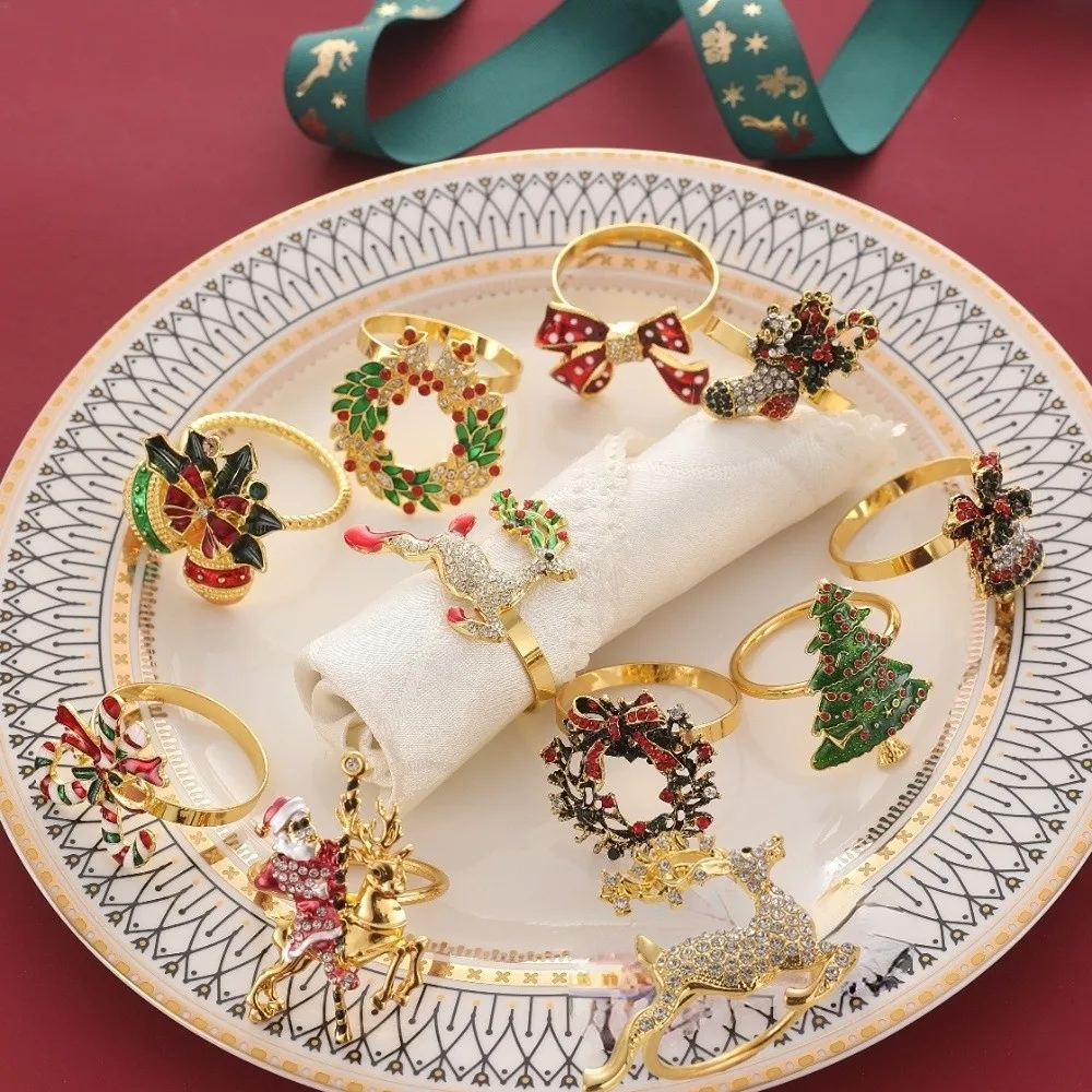Metal Gold Napkin Ring Elk Garland Holder Christmas Decor