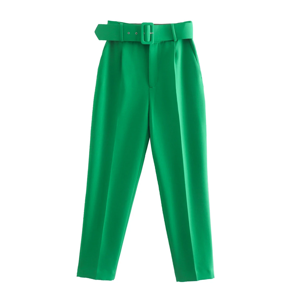 Norpojin Women's Green Pants With Belt High Waisted Straight Leg Green