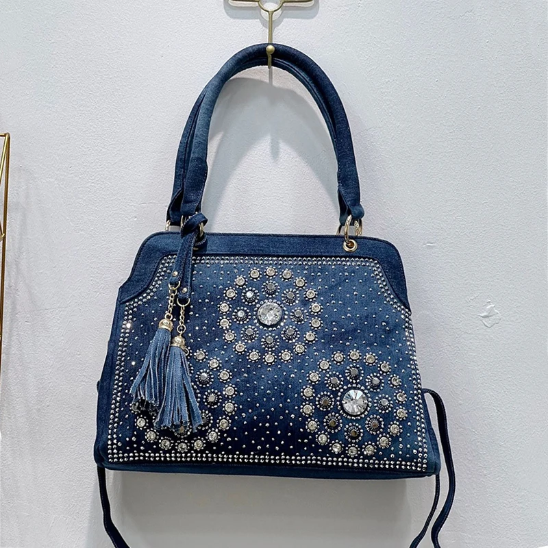 

2022 South Korea High Quality Washed Denim One Shoulder Women's Bag Cute Cartoon Commuter Oblique Straddle Bag Trend