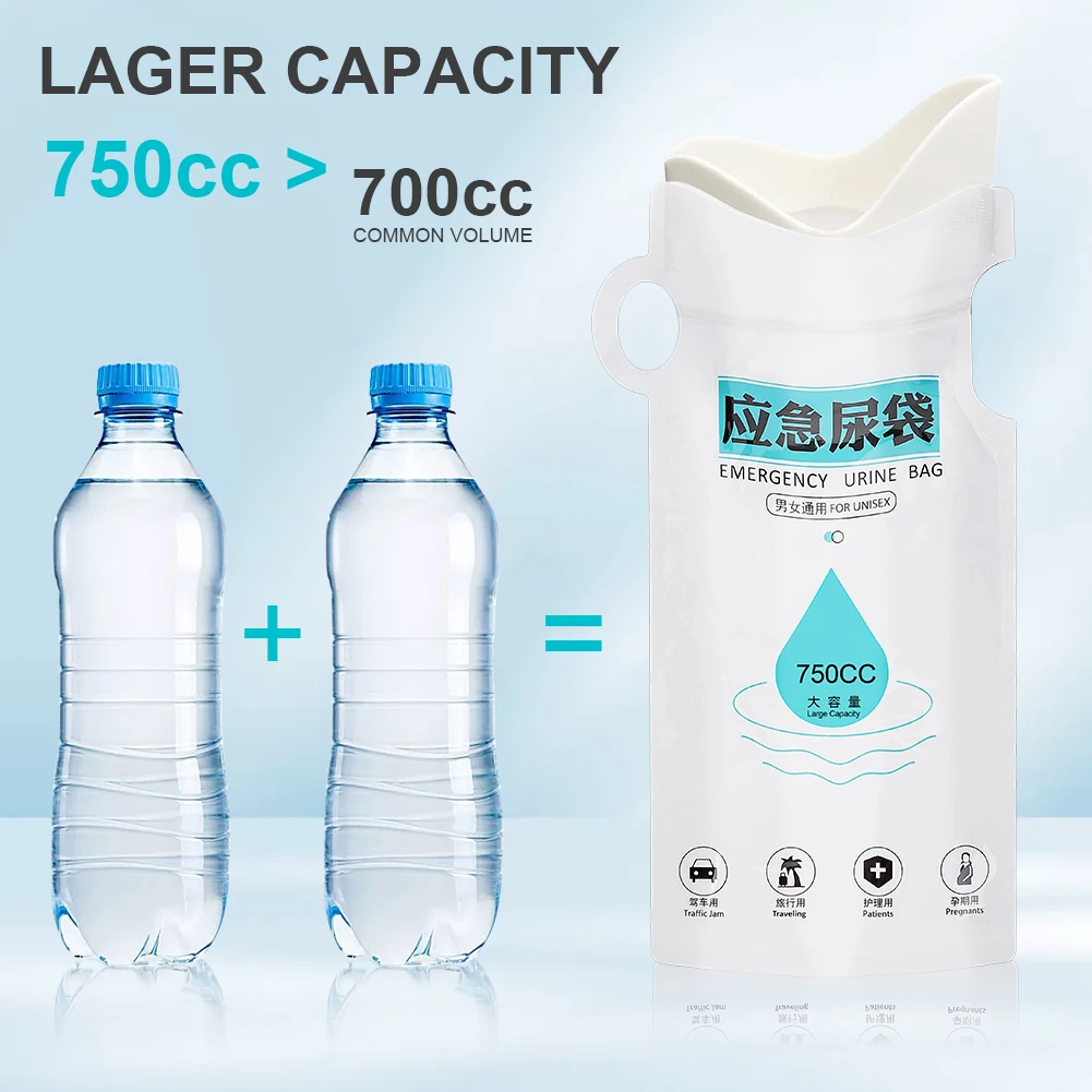 750ml 일회용 소변 주머니 야외 비상용 소변 주머니 누출 방지 비상용 소변/소변 주머니 캠핑 하이킹용 자가 밀봉