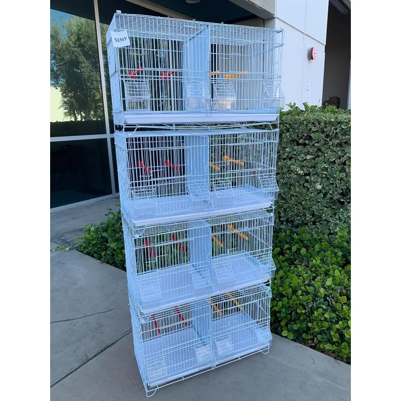 Set of 4 Stackable Breeding Bird Cage for Canary Finch Small Birds (White) 5