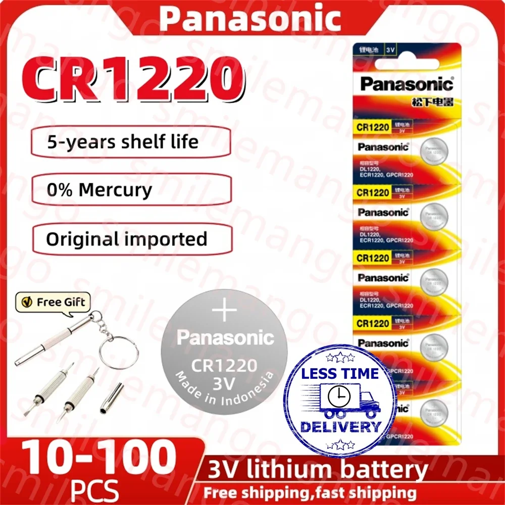 10-100 Pz Panasonic Cr1220 3V Batteria Al Litio Ecr1220 Gpcr1220 5012Lc Per Auto Specializzata Telecomando Orologio Cacciavite Gratuito