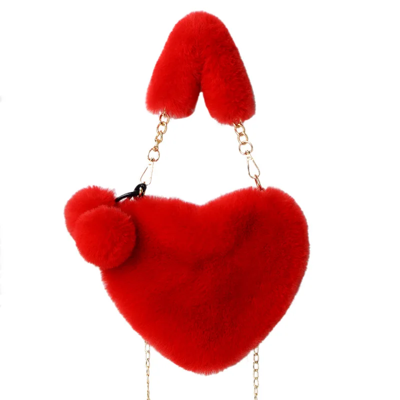 MYRIAD Heart Shaped Faux Fur Handbag for Women Soft Furry Fluffy Small  Shoulder Bag Clutch Purse