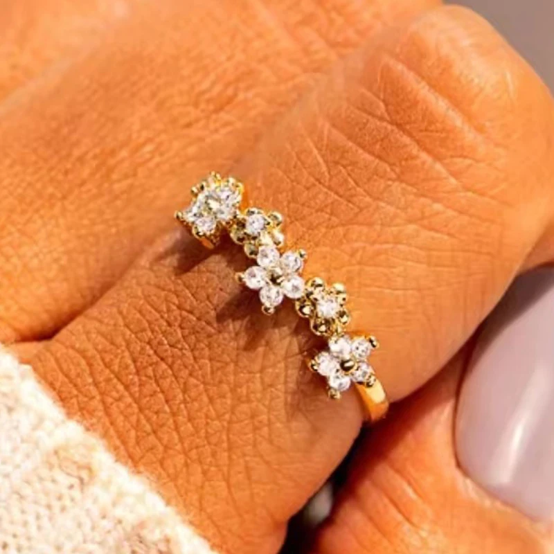 Huitan Fresh Flower Designed Rings for Women Bling Bling Cubic Zirconia ...