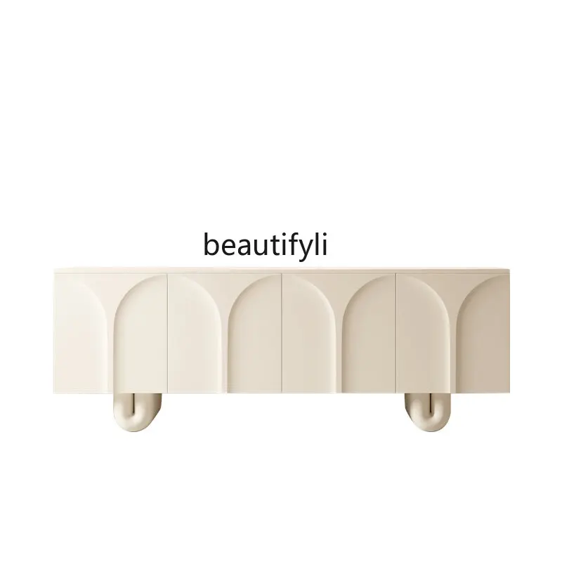 Zq French Cream Style Sideboard Cabinet Carved Arched Door Semicircle Foot Hallway Locker Against The Wall High Cabinet