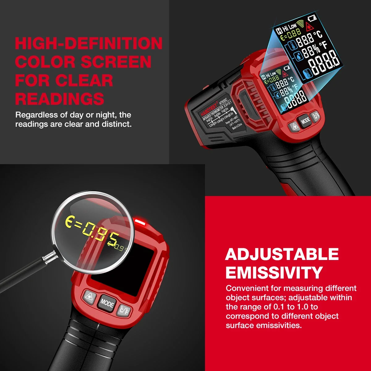 HABOTEST HT650 Digital Infrared Laser Temperature Non-contact Industrial Laser Temperature Meter Gun Tester,digital thermometer,infrared thermometer