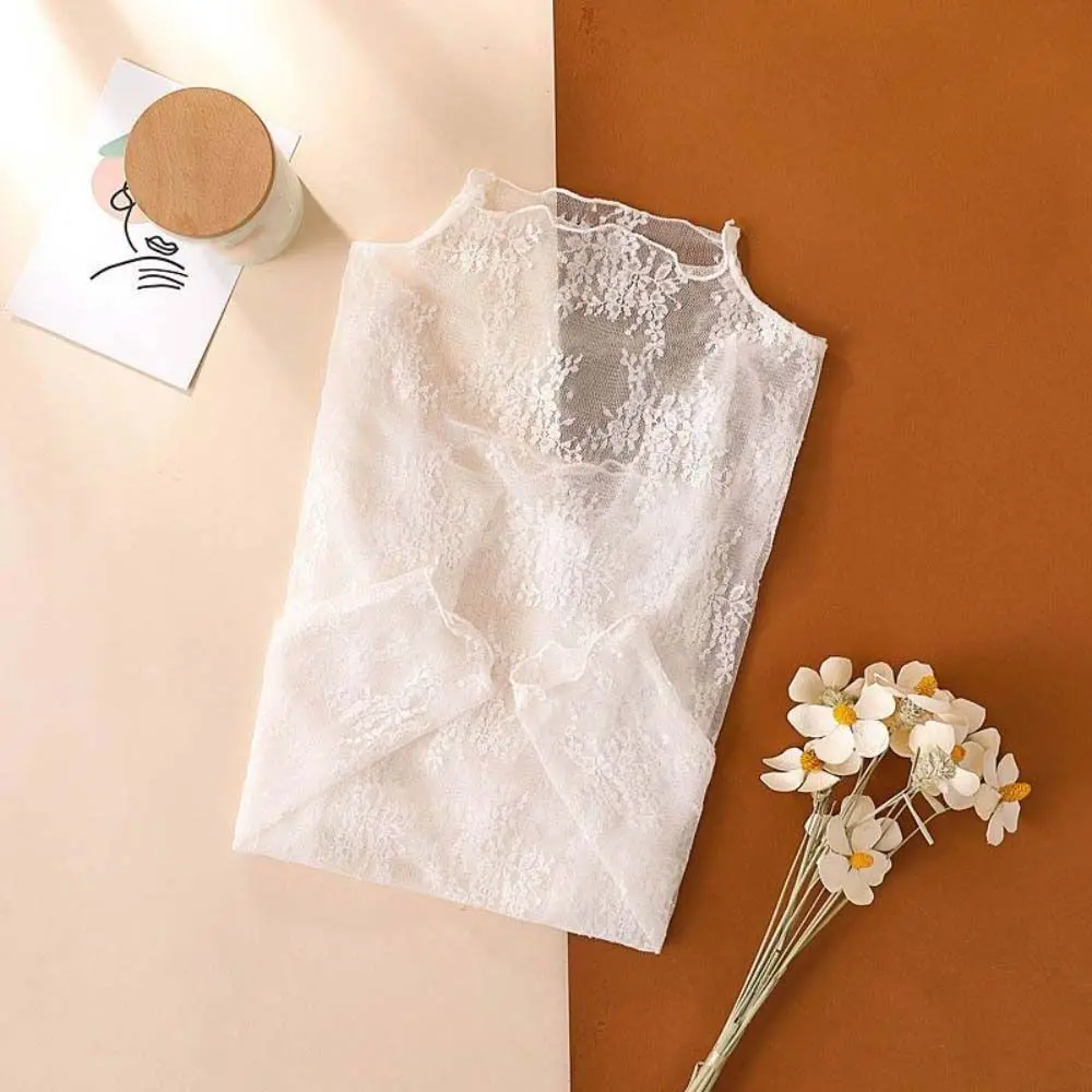 Sweet Mesh Transparent T-shirt Long Sleeve Hollow Lace Floral Shirts Sheer Tees Thin Lace Bottomed Blouse Spring Autumn