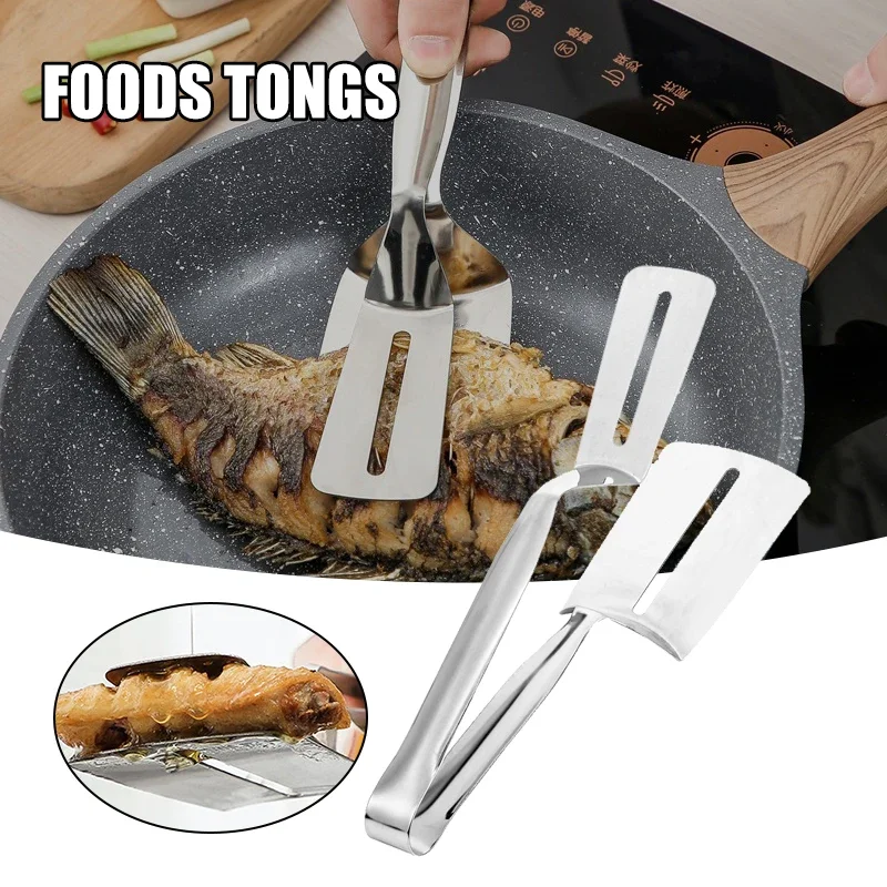 Barbecue Clip Food Tongs Kitchen BBQ Tools 304 Stainless Slotted Double Spatula Steak Clamps Meats Flipping Kitchen Accessories