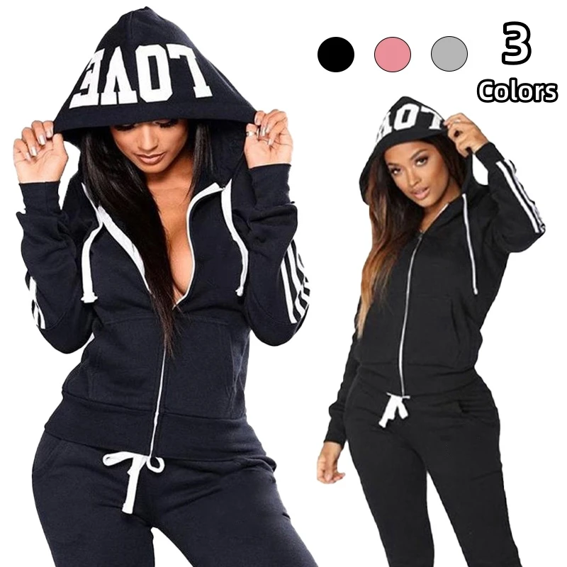 Fashion Women Track Suits Sports Wear Jogging Suits Hoodies+Sweatpants Slim Sweat Suits HoodiesSuits new brand men track suit jogging sportswear set autumn winter fahion printed women hoodies pants suit custom your logo