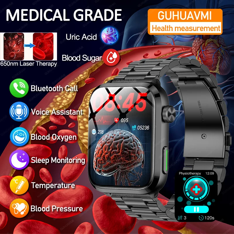

2023 New Medical Grade Smart Watch Blood Sugar Blood Lipid Uric Acid Bracelet Body Temperature Bluetooth Call Health Smartwatch