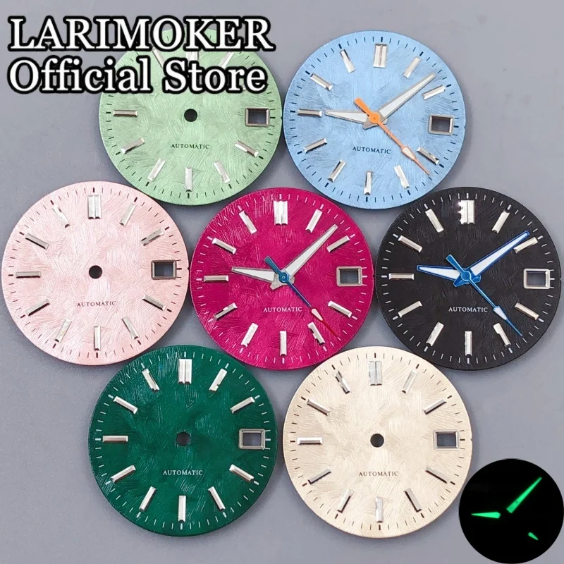 LARIMOKER Neue 29mm Hochwertige Kalender Zifferblatt Und Zeiger Mit Grün Leuchtend Fit Für NH35 Automatische Bewegung Uhr Teile