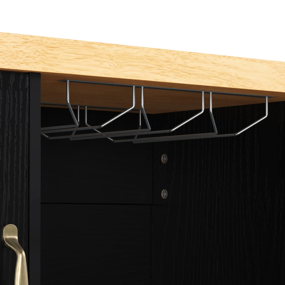 Moderne mobile Kücheninsel mit Rollen und ausziehbarem Esstisch, Küchenwagen mit Weinglashalter und Stauraum – Detail 18