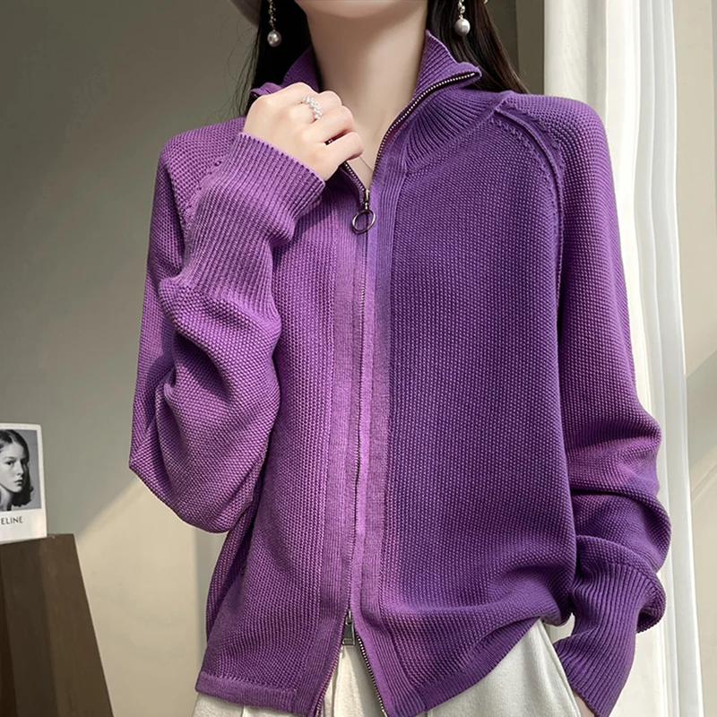 여성용 울 가디건 스웨터, 터틀넥 긴팔 탑, 한국 스타일 아우터, Mujer 니트 지퍼, 디자이너 봄 옷, 신상