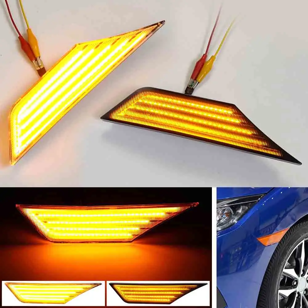 

2x LED Side Marker Lights Dynamic Amber Turn Signal Lamps Flasher For Honda Civic 10th Gen Sedan Coupe Hatchback 2016 2017 2018