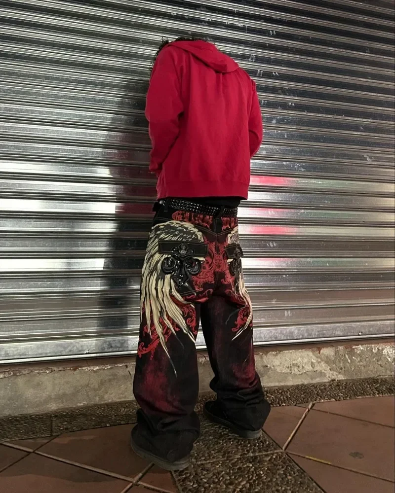 Men Jeans Y2k Baggy Vintage Relaxed Fit Skateboard Loose Embroidery Hip Hop Dance Denim Pants men jeans