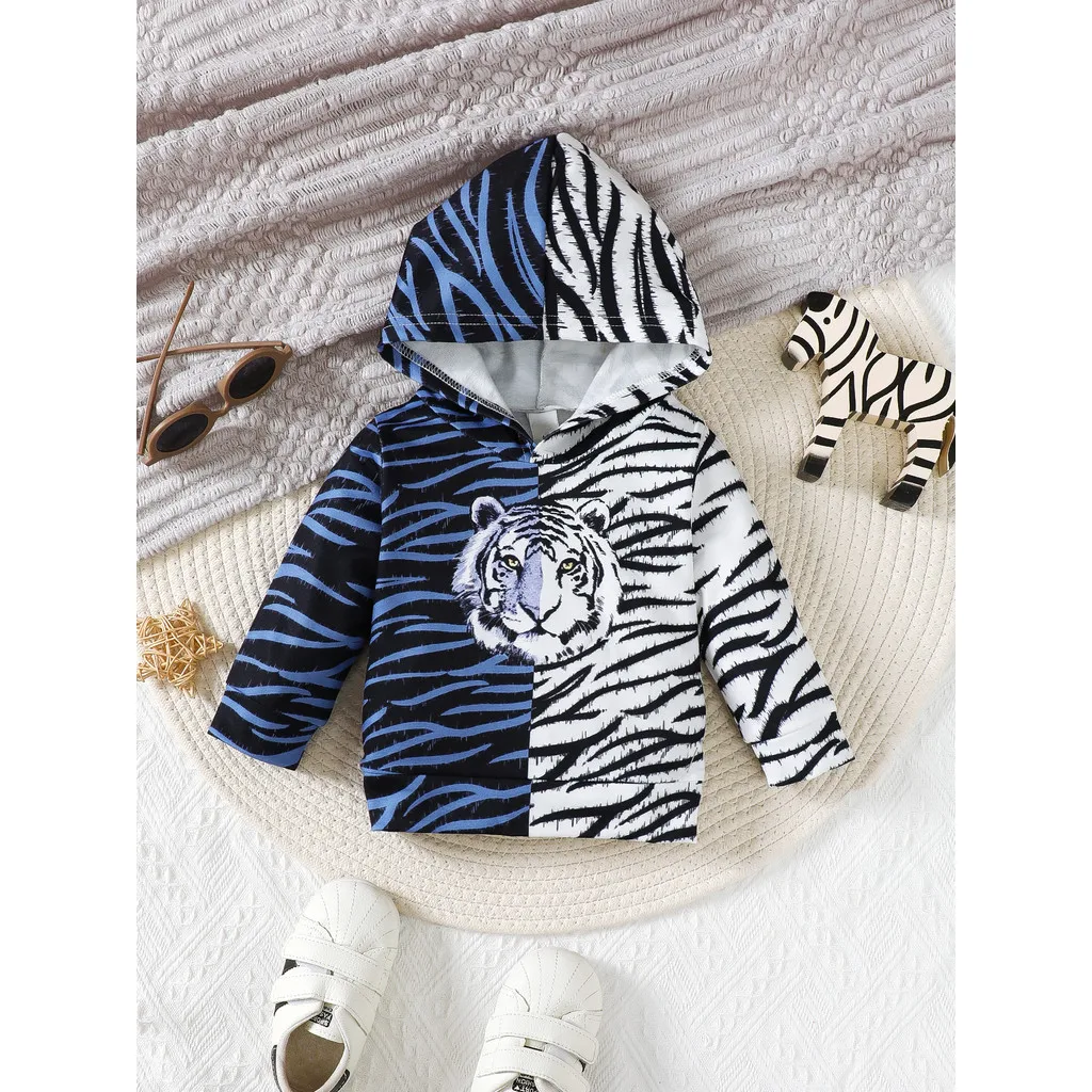 0-3 Years Toddler Boy Sweatshirt Jacket Tiger Pattern Long Sleeved Hoodie Top Fashion Style Infant Boy Daily Wear Spring Clothes