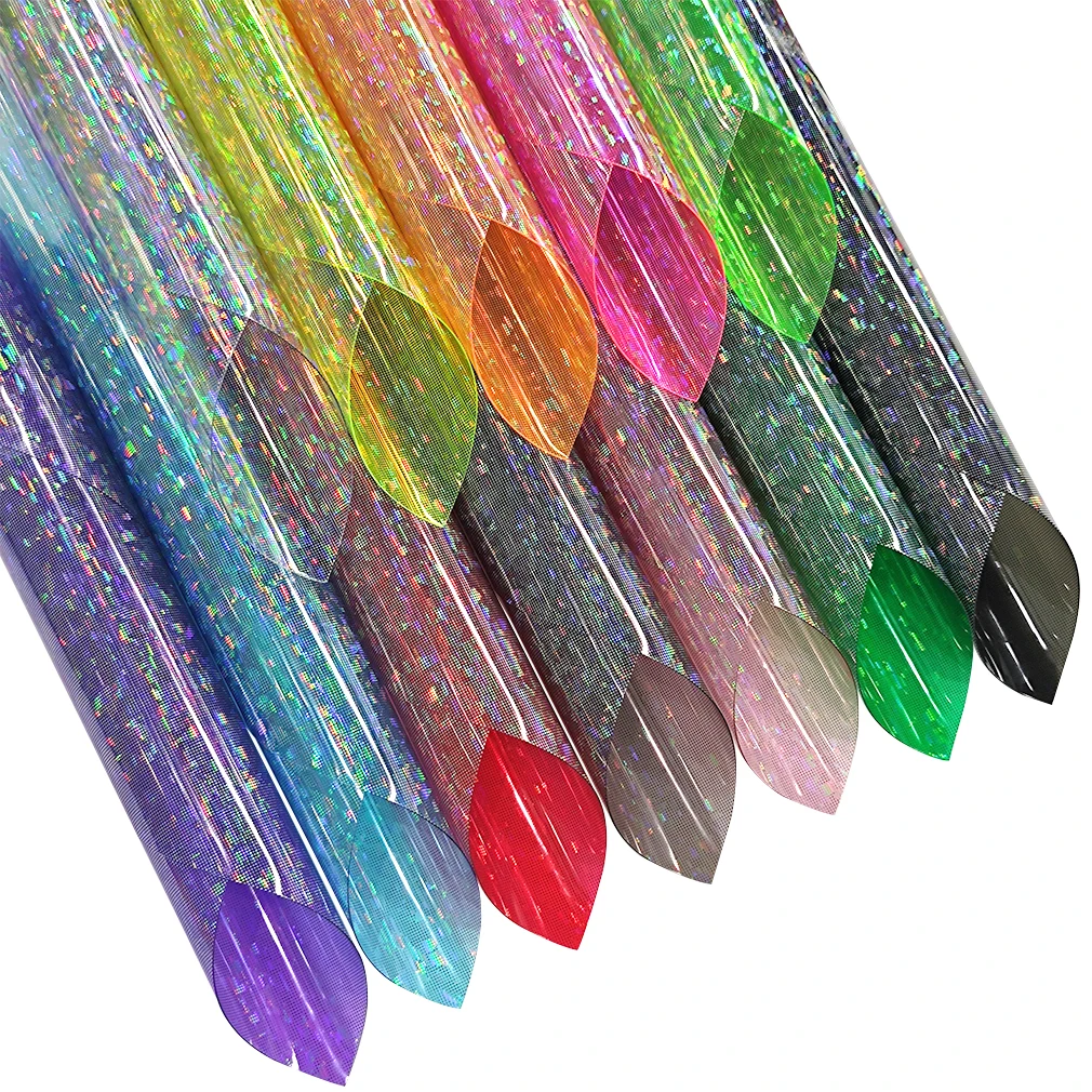 

30*120CMClear PVC Film Colored Iridescent Broken Glass Pattern Faux Leather Shiny Vinyl Fabric for Bow Notebook Cover Craft 7509