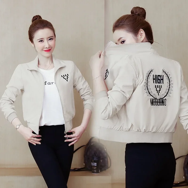 

2024 Spring and Autumn New Versatile Korean Casual Standing Neck Baseball Jacket Double Layered Lining Short Jacket Women Jacket