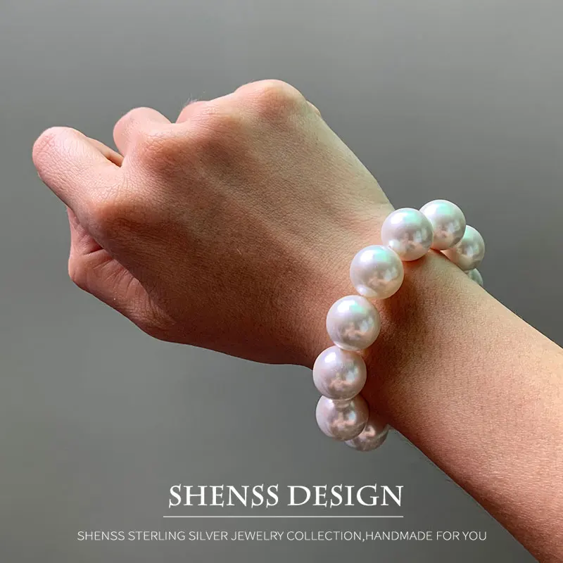 

Quality Shell Pearl Bracelet 14mm Exaggerated Large Pearl Bracelet Elastic Customizable Women's Bracelets of Various Sizes